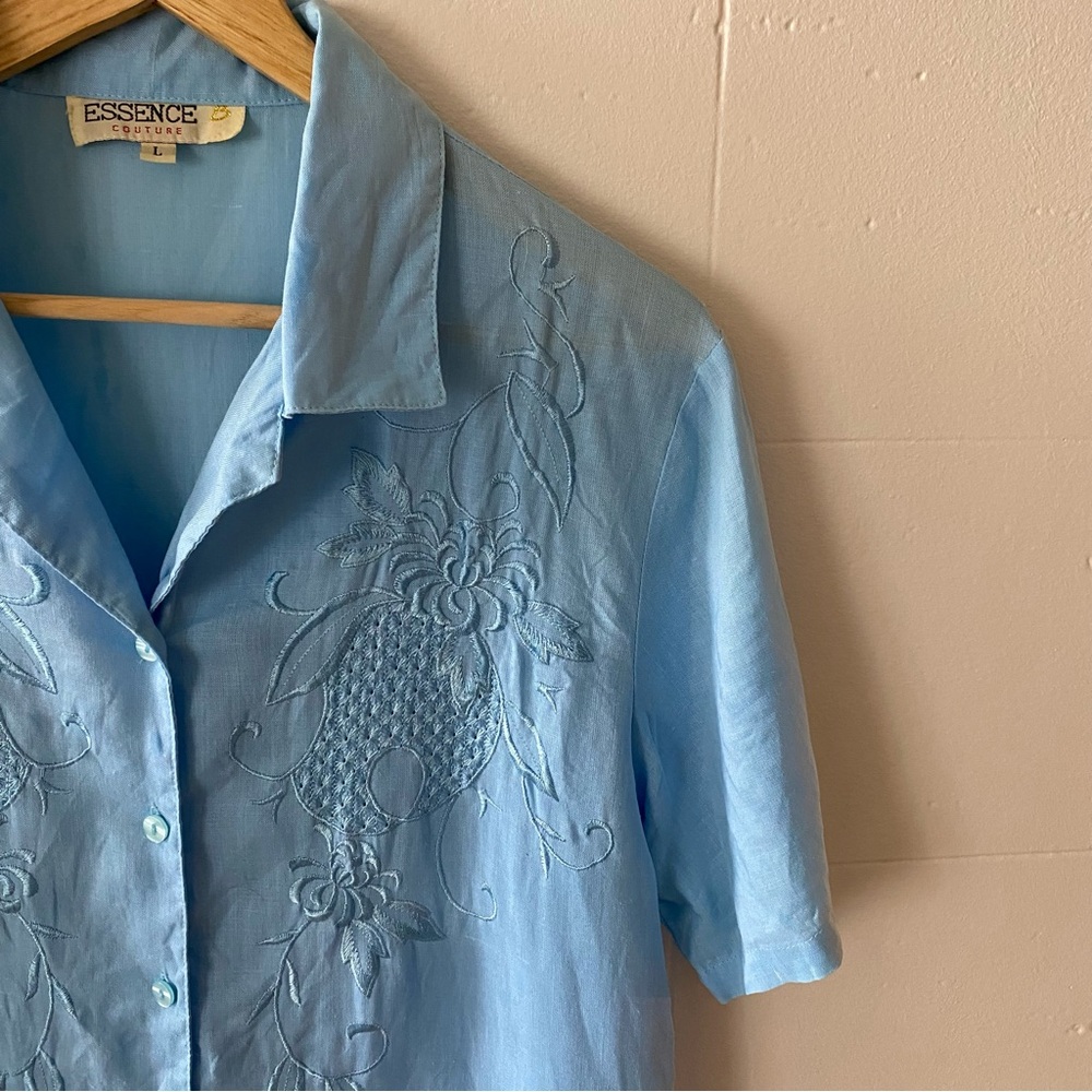 Light Blue Embroidered Blouse